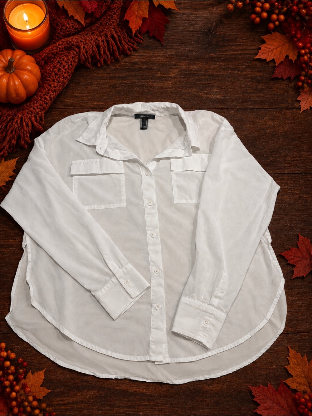Forever 21 White Button-Down Shirt with Chest Pockets